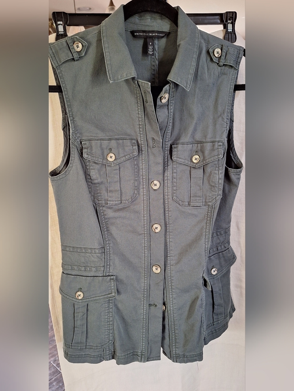 White House Black Market Utility Vest Olive Green Size 8